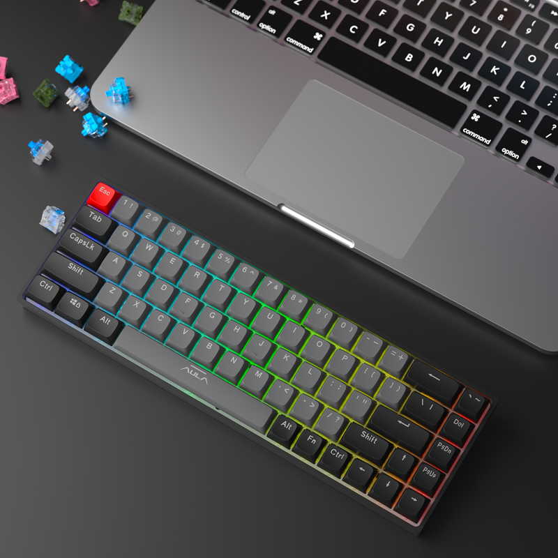 F3068 უსადენო Bluetooth მექანიკური კლავიატურა, 68 ღილაკი 65%-იანი განლაგებით, ორმაგი რეჟიმი, მორგებული PBT კლავიშები, ცხ