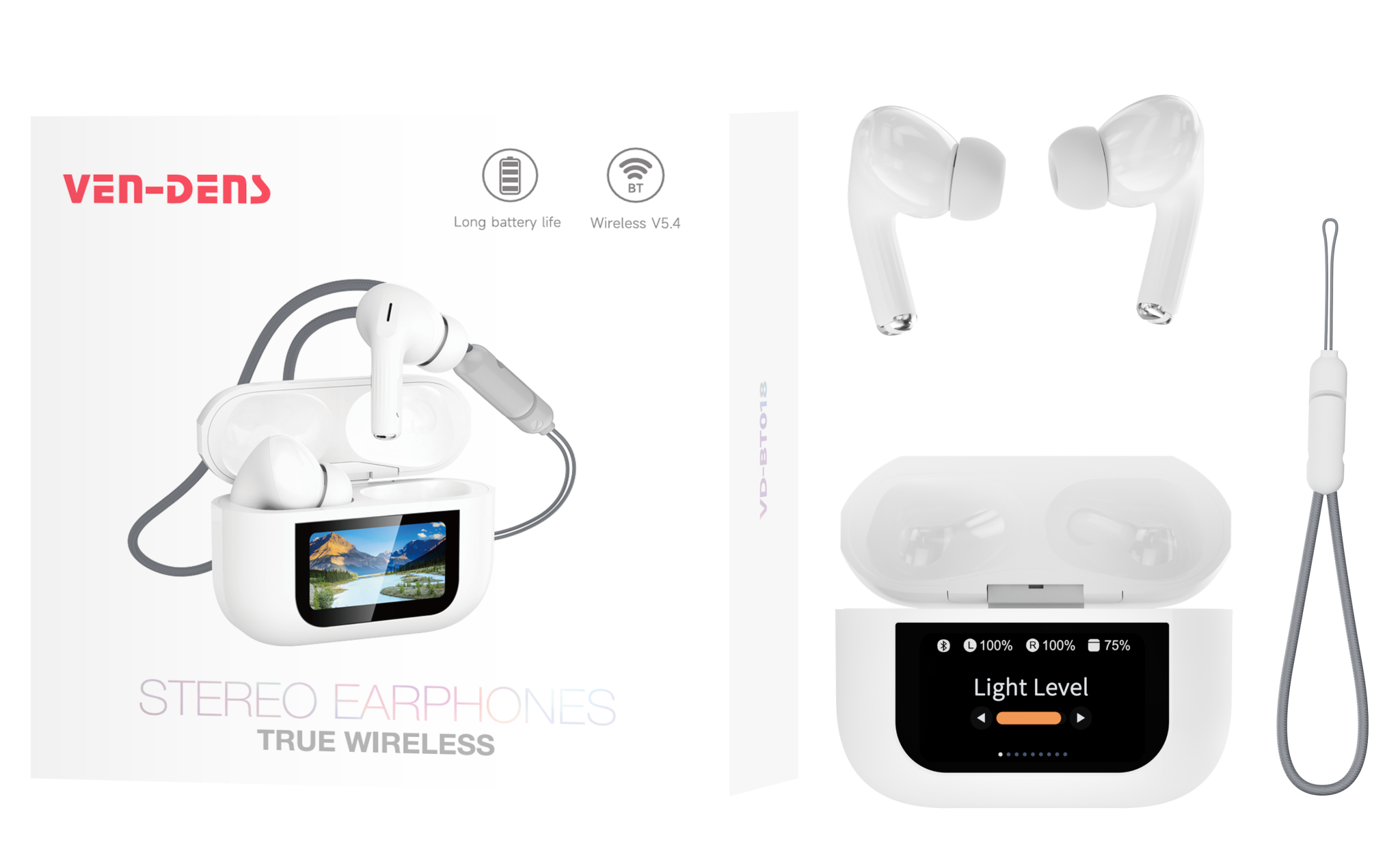 BT-018 უსადენო Bluetooth 5.4 ყურსასმენები, hifi ხმის ხარისხი ANC ხმაურის შემცირებით