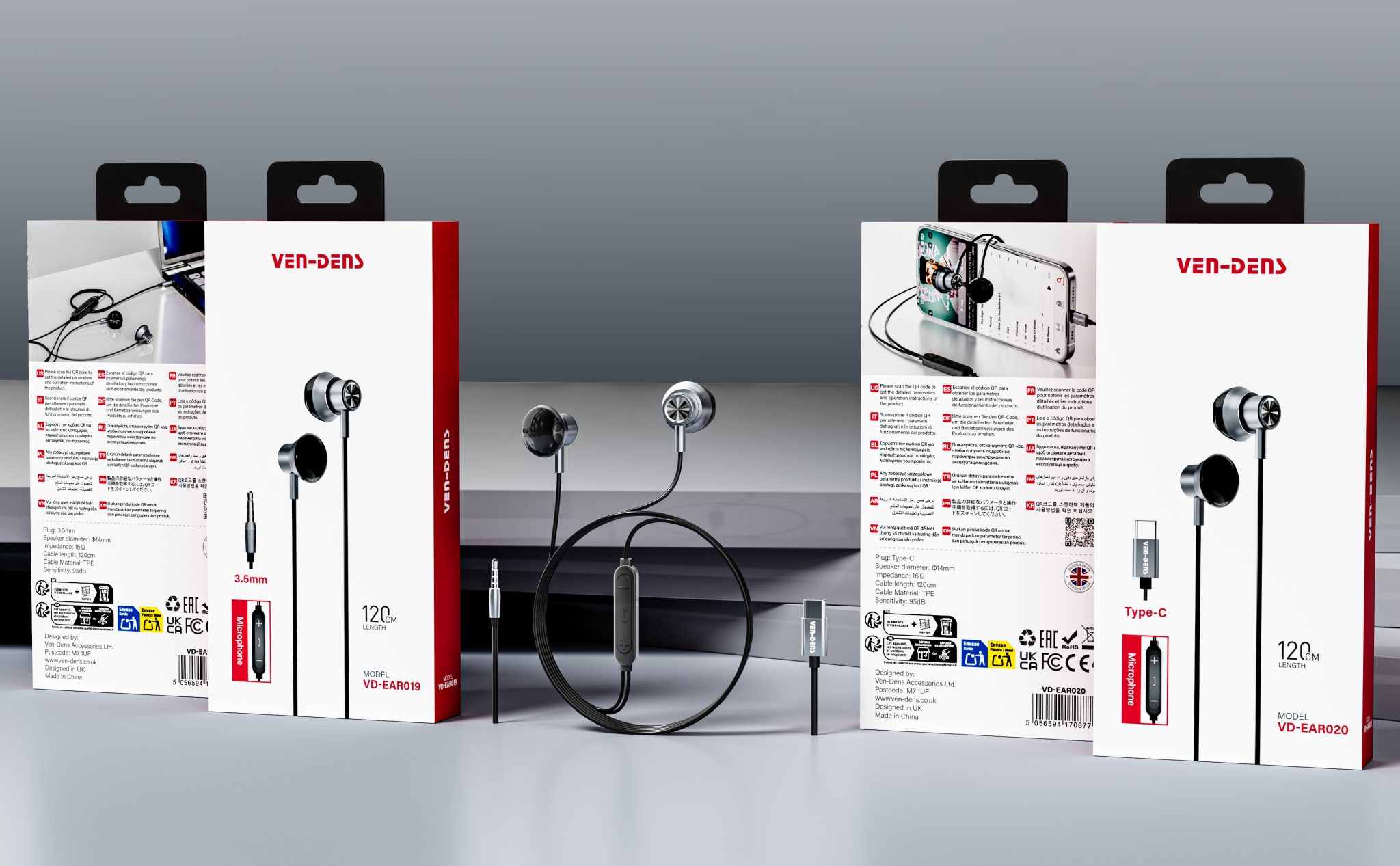 EAR025 სადენიანი ყურსასმენი IP პორტით, 120 სმ სადენიანი ყურსასმენები მიკროფონით, სუფთა ხმის ხარისხით, HD სტერეო