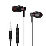 EAR021 შავი, 3.5 მმ პორტიანი, სადენიანი ყურსასმენები მიკროფონით, ჩახლართული კაბელით, მსუბუქი, ყურსასმენები HD ბასით.