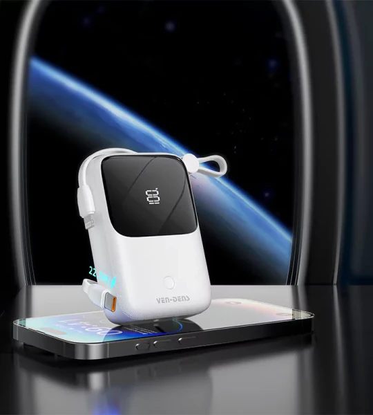 PB022 20W 10000mAh სწრაფი დამუხტვის სადენიანი Type-C დენის ბანკი ციფრული დისპლეით