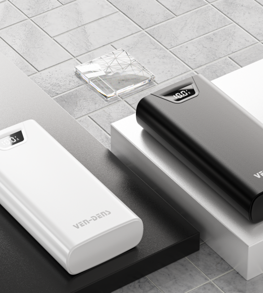 PB044 20000mAh თეთრი ფერის მაღალი ტევადობის სწრაფი დამუხტვის ორმაგი USB გამომავალი შავი ფერის დეველოპერული ბანკი ციფრული