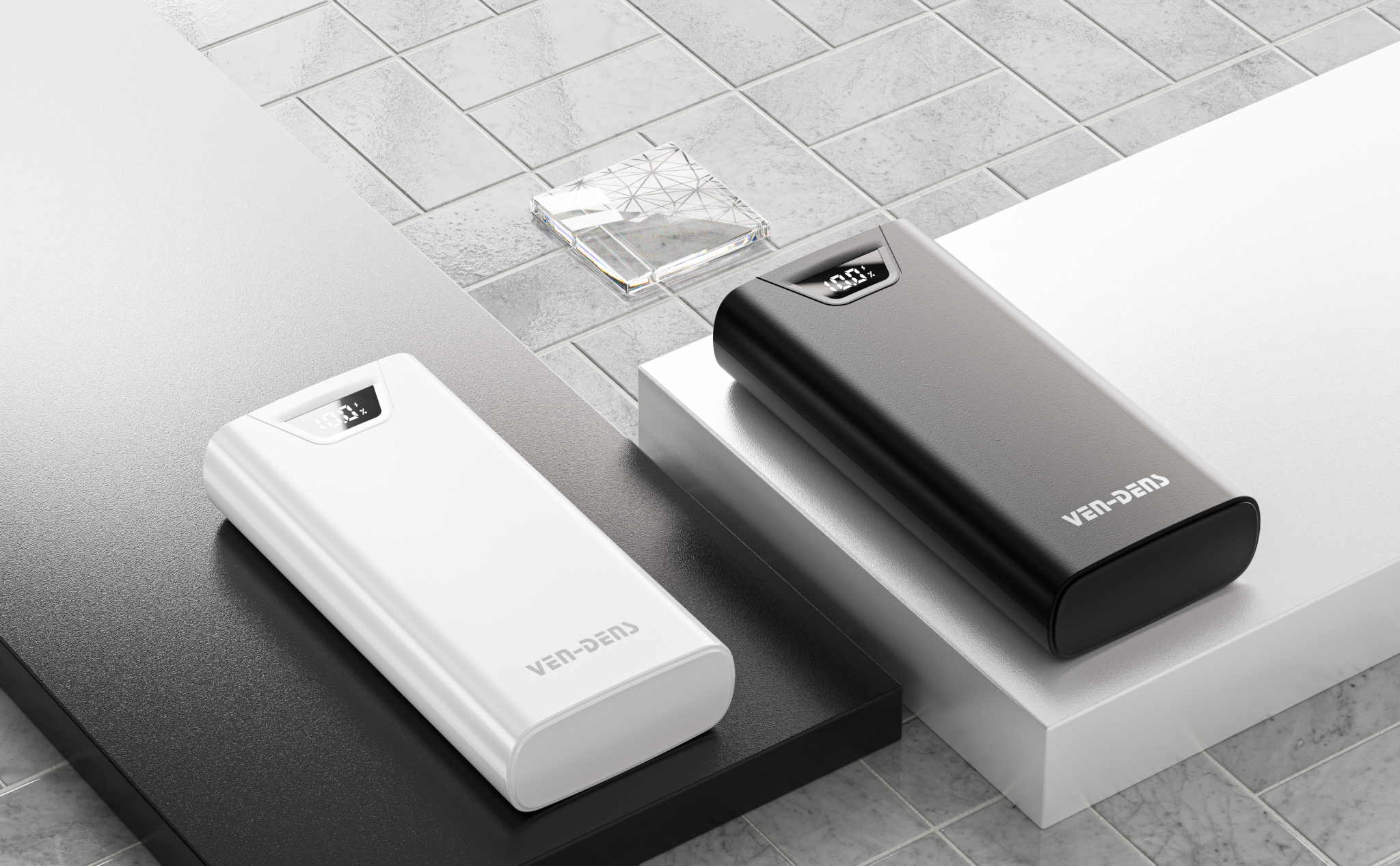 PB044 20000mAh თეთრი ფერის მაღალი ტევადობის სწრაფი დამუხტვის ორმაგი USB გამომავალი შავი ფერის დეველოპერული ბანკი ციფრული