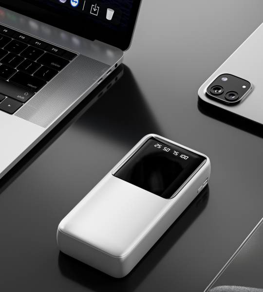 PB046 20000mAh თეთრი, მაღალი ტევადობის, სწრაფი დატენვის, შავი /თეთრი ფერის, დამტენი კაბელით