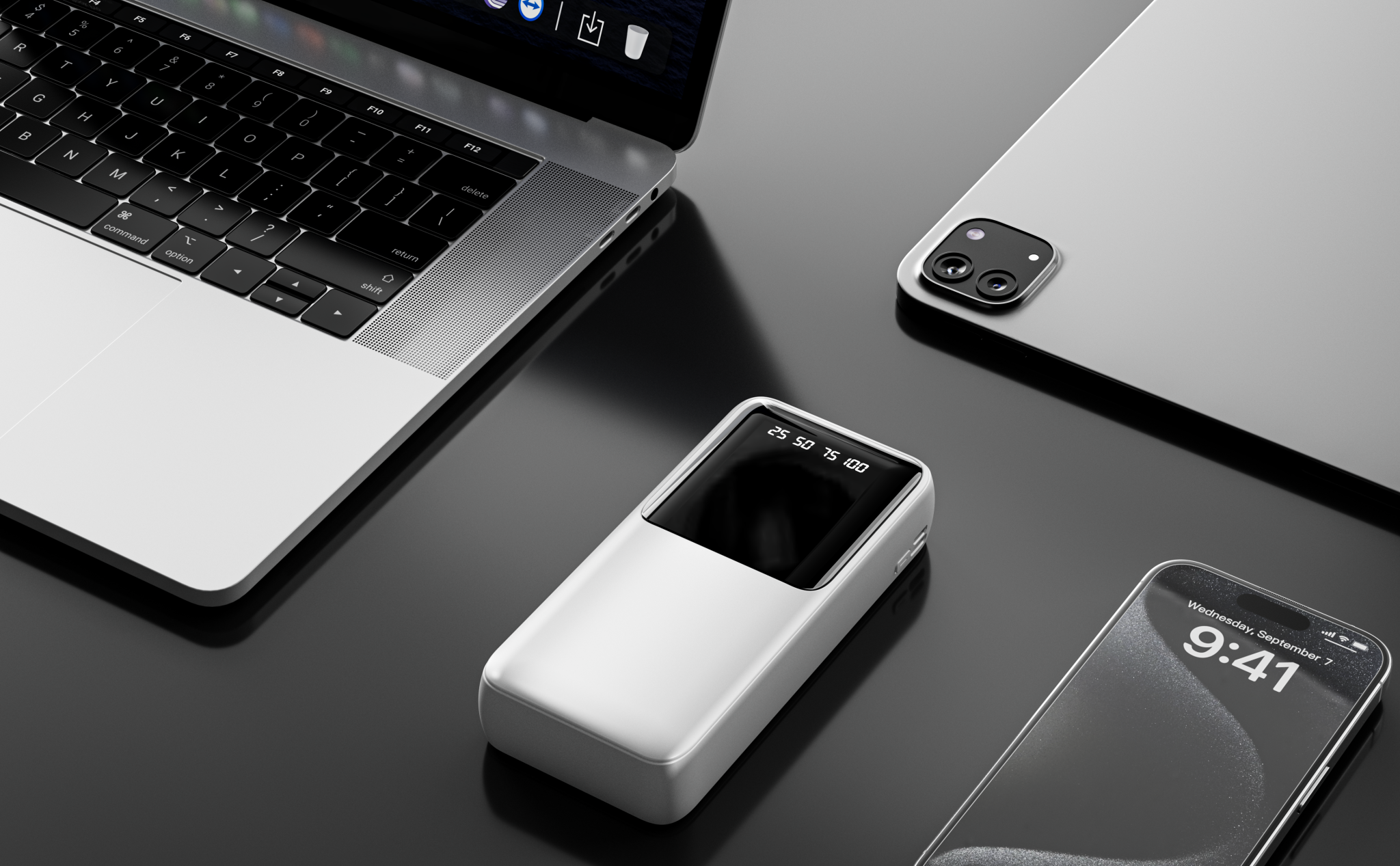 PB046 20000mAh თეთრი, მაღალი ტევადობის, სწრაფი დატენვის, შავი /თეთრი ფერის, დამტენი კაბელით