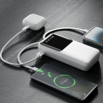 PB046 20000mAh თეთრი, მაღალი ტევადობის, სწრაფი დატენვის, შავი /თეთრი ფერის, დამტენი კაბელით