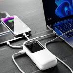 PB046 20000mAh თეთრი, მაღალი ტევადობის, სწრაფი დატენვის, შავი /თეთრი ფერის, დამტენი კაბელით