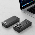 PB048 20000mAh შავი ფერის მაღალი ტევადობის სწრაფი დატენვის შავი ფერის დენის ბანკი კაბელით და ციფრული დისპლეით