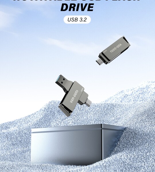 256G USB C ფლეშ დრაივი ორმაგი USB მბრუნავი USB ფლეშ დრაივი (A+C) პორტით, პორტატული 2-1-ში USB ფლეშ დრაივი