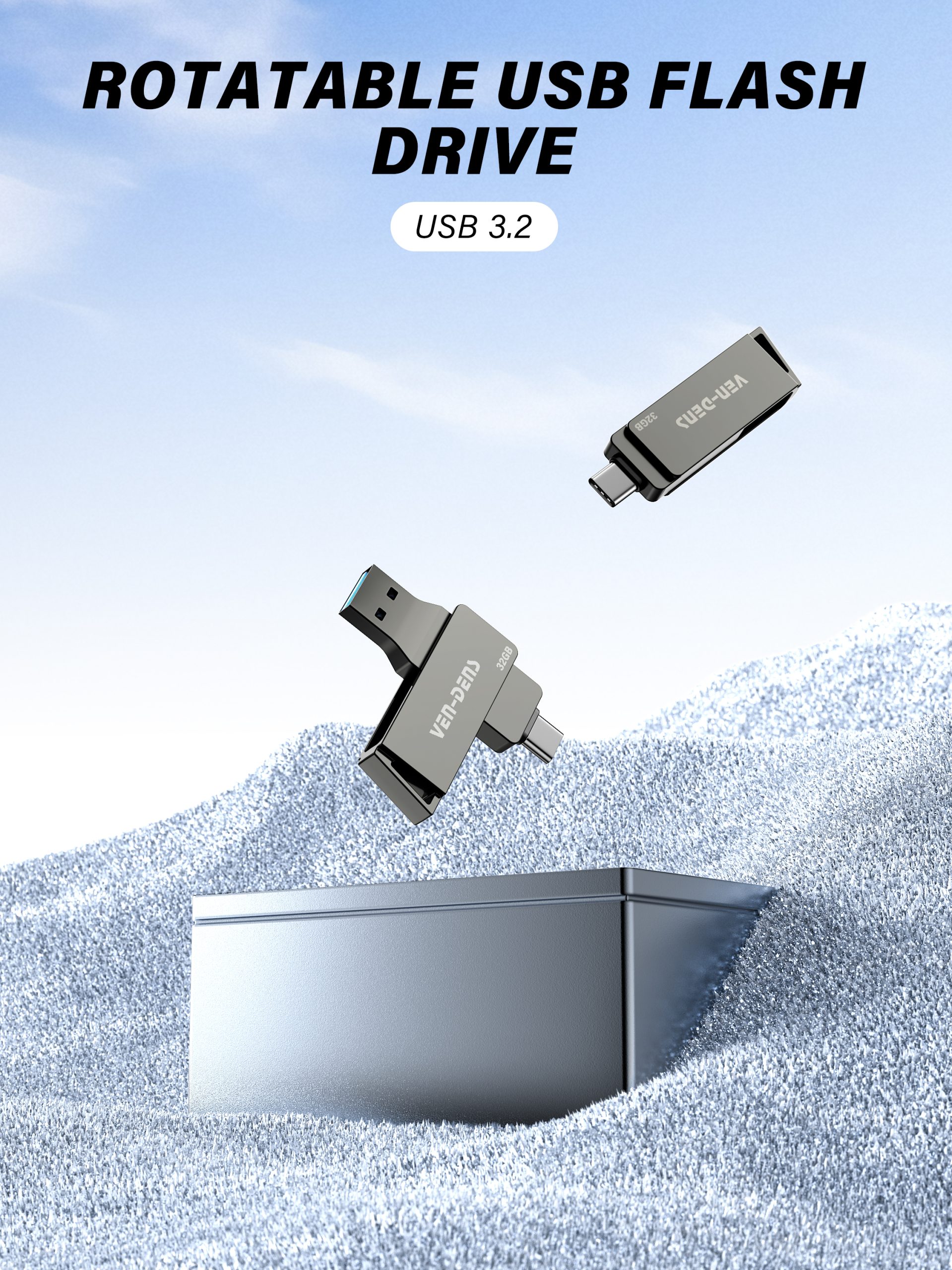 256G USB C ფლეშ დრაივი ორმაგი USB მბრუნავი USB ფლეშ დრაივი (A+C) პორტით, პორტატული 2-1-ში USB ფლეშ დრაივი