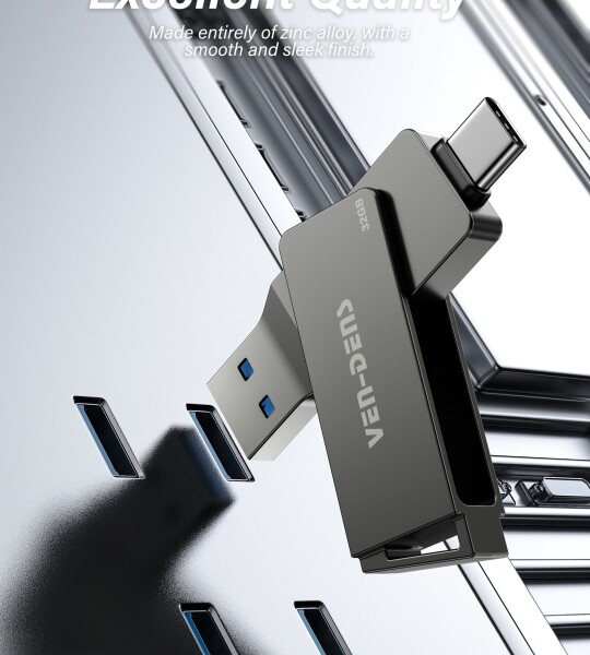 64G USB C ფლეშ დრაივი ორმაგი USB მბრუნავი USB ფლეშ დრაივი (A+C) პორტით, პორტატული 2-1-ში USB ფლეშ დრაივი