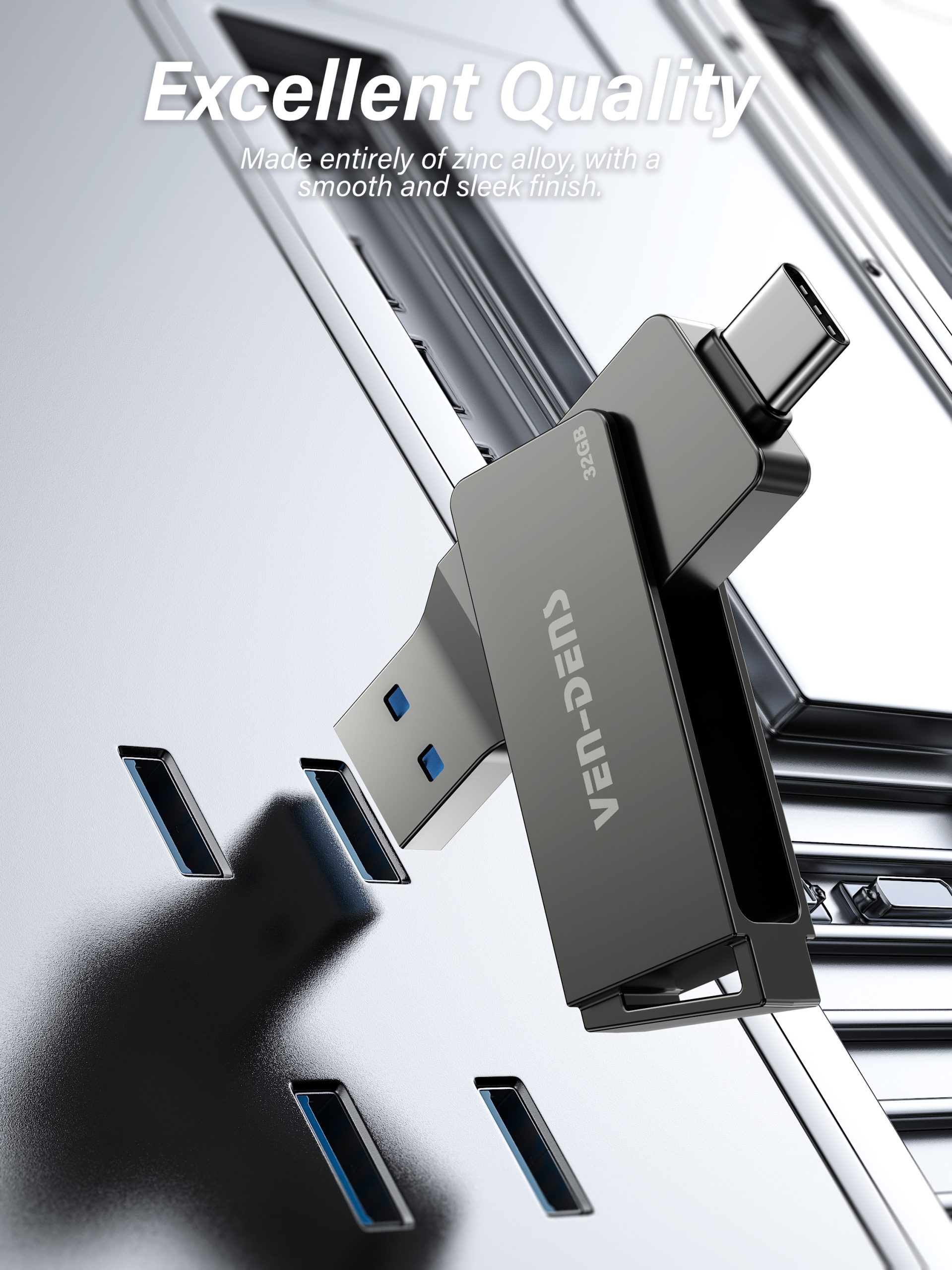 64G USB C ფლეშ დრაივი ორმაგი USB მბრუნავი USB ფლეშ დრაივი (A+C) პორტით, პორტატული 2-1-ში USB ფლეშ დრაივი