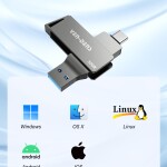 128G USB C ფლეშ დრაივი ორმაგი USB მბრუნავი USB ფლეშ დრაივი (A+C) პორტით, პორტატული 2-1-ში USB ფლეშ დრაივი