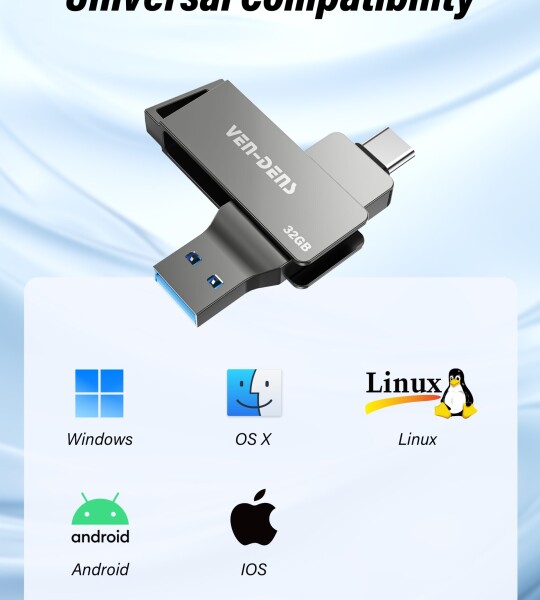 128G USB C ფლეშ დრაივი ორმაგი USB მბრუნავი USB ფლეშ დრაივი (A+C) პორტით, პორტატული 2-1-ში USB ფლეშ დრაივი