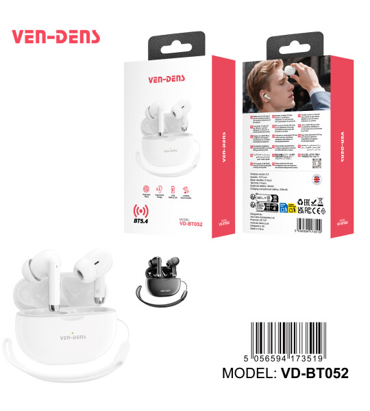 BT-052 True უსადენო სტერეო ყურსასმენები Bluetooth 5.4 ყურსასმენებით – მოყვება ლენტი