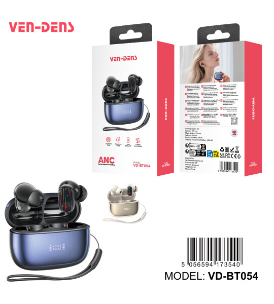 BT-054 True უსადენო სტერეო ყურსასმენები Bluetooth 5.4 ყურსასმენებით – მოყვება ლენტი