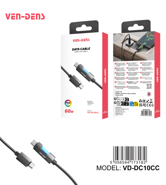 60W კაბელი USB C ტიპის C კაბელში