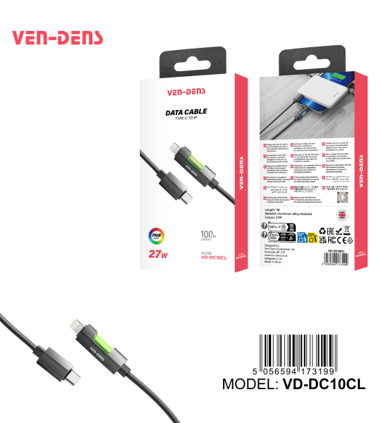 27W USB C-დან Lightning-მდე დამტენი კაბელი