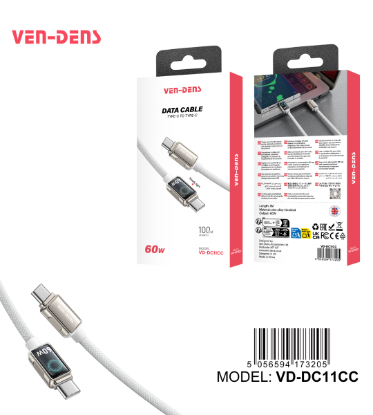 60W კაბელი USB C ტიპის C კაბელში