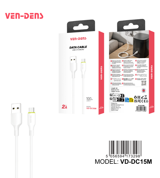 2A 5V PVC კაბელი USB A-დან მიკრო USB კაბელამდე