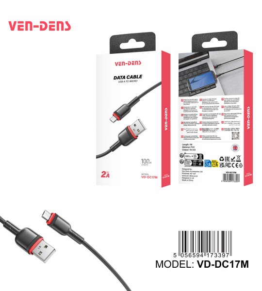 2A 5V PVC კაბელი USB A-დან მიკრო USB კაბელამდე