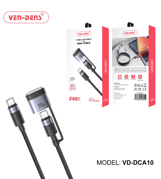 TYPE-C-დან TYPE-C MAG3-მდე მაღალი სიჩქარის 240 ვატიანი დამტენის კაბელი