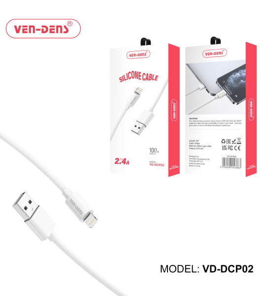 სილიკონის USB A-დან Lightning-მდე დამტენი კაბელი