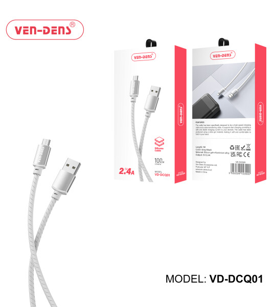 2.4A 5V სილიკონის კაბელი USB A-დან მიკრო USB კაბელამდე