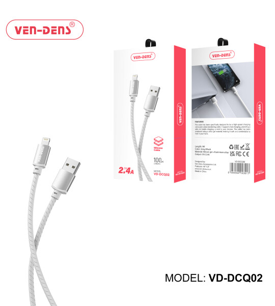 2.4A 5V სილიკონის USB A-დან Lightning-ის დამტენი კაბელი