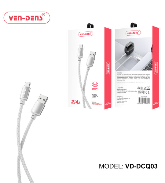 2.4A 5V სილიკონის კაბელი USB A-დან C ტიპის კაბელამდე