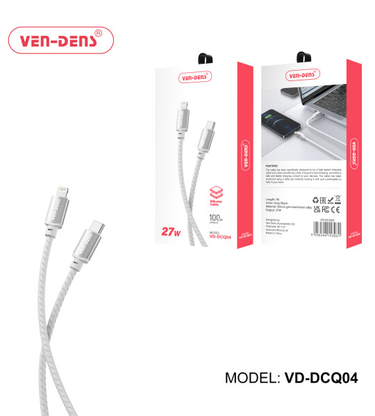27W სილიკონის USB C-დან Lightning-ის დამტენი კაბელი