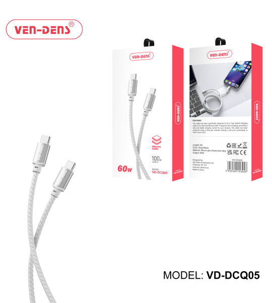 60W სილიკონის კაბელი USB C-დან C ტიპის კაბელში