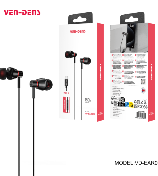 EAR022 ყურსასმენები Plug & Play TYPE-C ჯეკისთვის